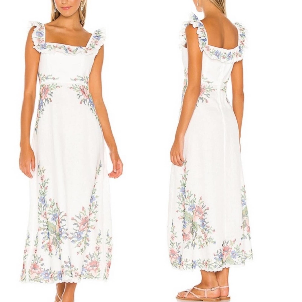 Zimmermann Juliette Cross Stitch Floral Maxi Dress White Size 0 (US 4) NWOT